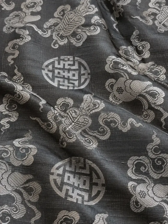 KashiFab CHO Tibetan Brocade - Charcoal Silver cloud shou - KF-CHO #17324 Tibetan brocade Varanasi
