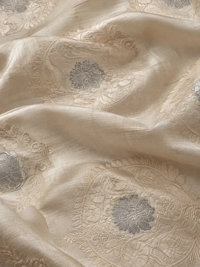 KashiFab CHO Tibetan Brocade - Cream Tonal cream roundel - KF-CHO #17327 Tibetan brocade Varanasi