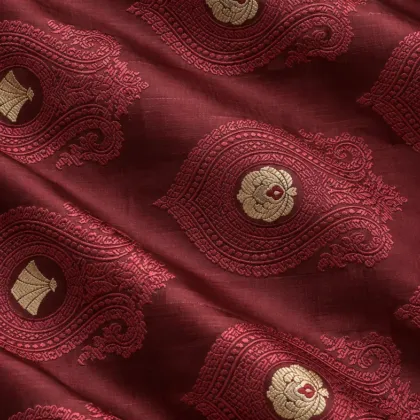 KashiFab CHO Tibetan Brocade - Maroon Paisley medallion - KF-CHO #17328 Tibetan brocade Varanasi