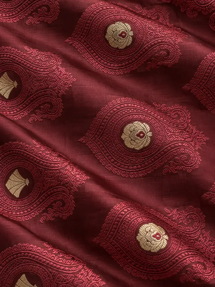 KashiFab CHO Tibetan Brocade - Maroon Paisley medallion - KF-CHO #17328 Tibetan brocade Varanasi