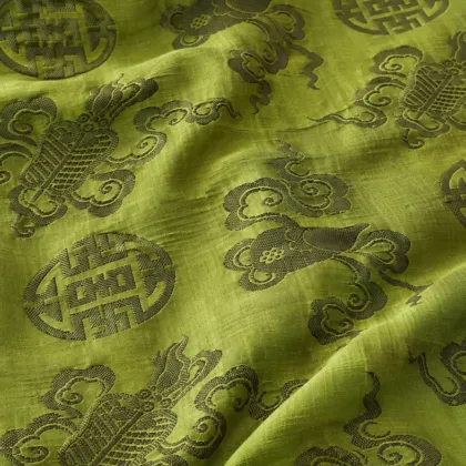 KashiFab CHO Tibetan Brocade - Lime Tonal shou cloud - KF-CHO #17329 Tibetan brocade Varanasi