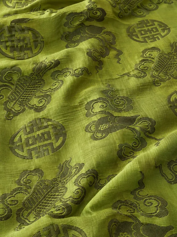 KashiFab CHO Tibetan Brocade - Lime Tonal shou cloud - KF-CHO #17329 Tibetan brocade Varanasi