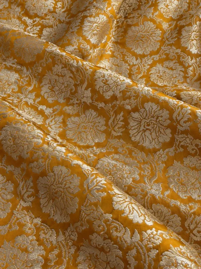 KashiFab CHO Tibetan Brocade - Orange Gold white floral - KF-CHO #17331 Tibetan brocade Varanasi