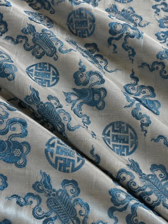 KashiFab CHO Tibetan Brocade - Ivory Blue shou cloud KashiFab CHO Tibetan Brocade - Ivory Blue shou cloud - KF-CHO #17332 Tibetan brocade Varanasi