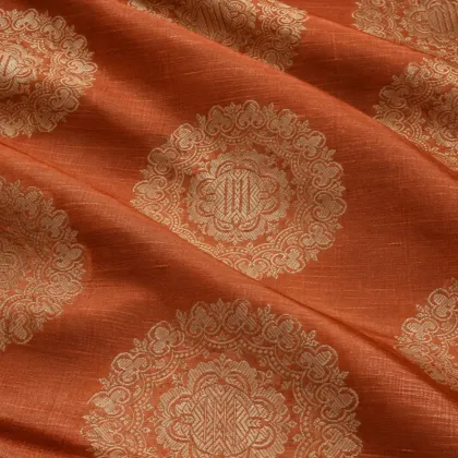 KashiFab CHO Tibetan Brocade - Coral Light round flower - KF-CHO #17335 Tibetan brocade Varanasi