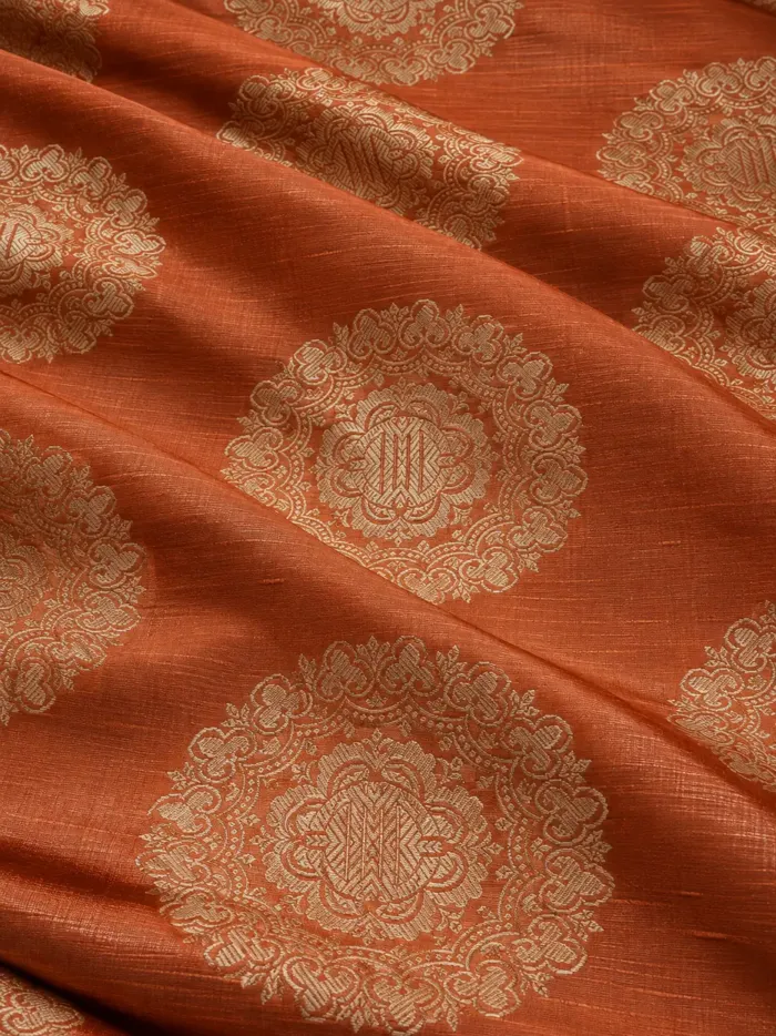KashiFab CHO Tibetan Brocade - Coral Light round flower - KF-CHO #17335 Tibetan brocade Varanasi