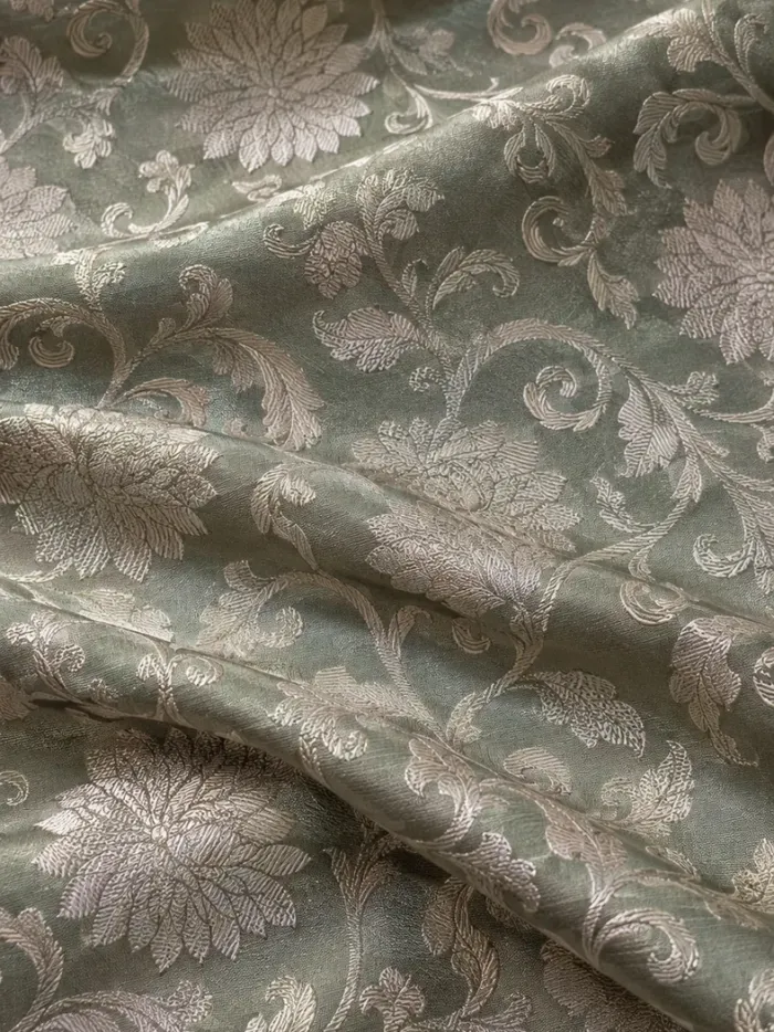 KashiFab CHO Tibetan Brocade - Sage Sage floral scroll - KF-CHO #17337 Tibetan brocade Varanasi