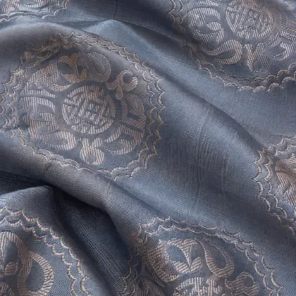 KashiFab CHO Tibetan Brocade - Blue Silver shou roundel - KF-CHO #17341 Tibetan brocade Varanasi