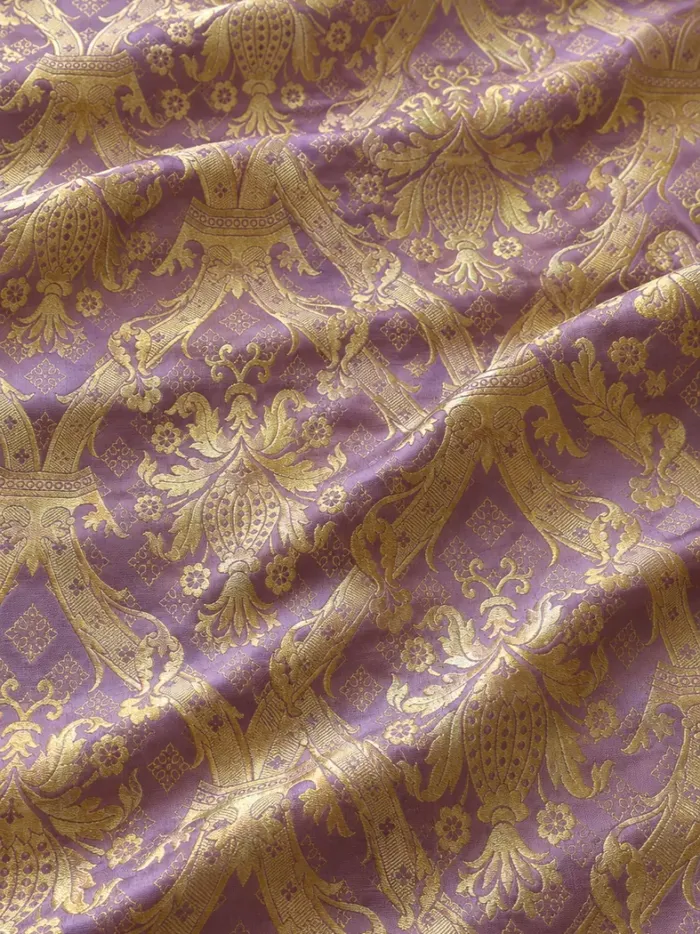 KashiFab CHO Tibetan Brocade - Lilac Gold flower on lilac - KF-CHO #17342 Tibetan brocade Varanasi