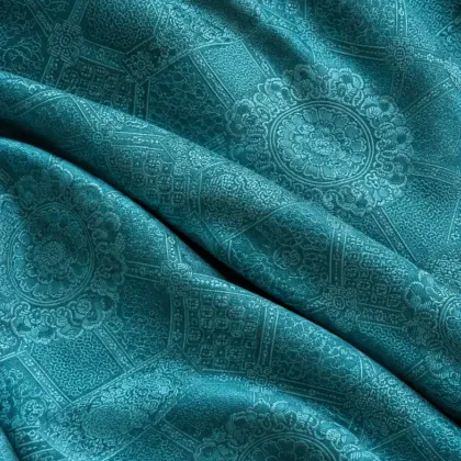 KashiFab CHO Tibetan Brocade - Teal Small teal repeat - KF-CHO #17343 Tibetan brocade Varanasi