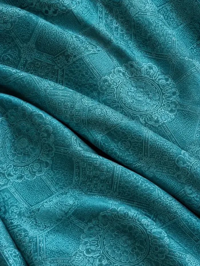 KashiFab CHO Tibetan Brocade - Teal Small teal repeat - KF-CHO #17343 Tibetan brocade Varanasi