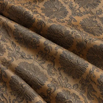 KashiFab CHO Tibetan Brocade - Gold Dark floral damask - KF-CHO #17344 Tibetan brocade Varanasi