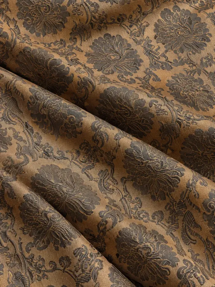 KashiFab CHO Tibetan Brocade - Gold Dark floral damask - KF-CHO #17344 Tibetan brocade Varanasi