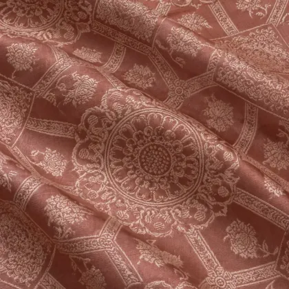 KashiFab CHO Tibetan Brocade - Coral Hexagon on coral - KF-CHO #17345 Tibetan brocade Varanasi