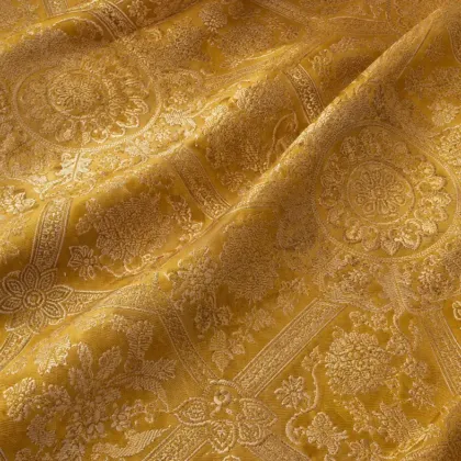 KashiFab CHO Tibetan Brocade - Yellow Lattice on yellow - KF-CHO #17346 Tibetan brocade Varanasi