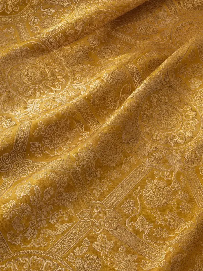 KashiFab CHO Tibetan Brocade - Yellow Lattice on yellow - KF-CHO #17346 Tibetan brocade Varanasi