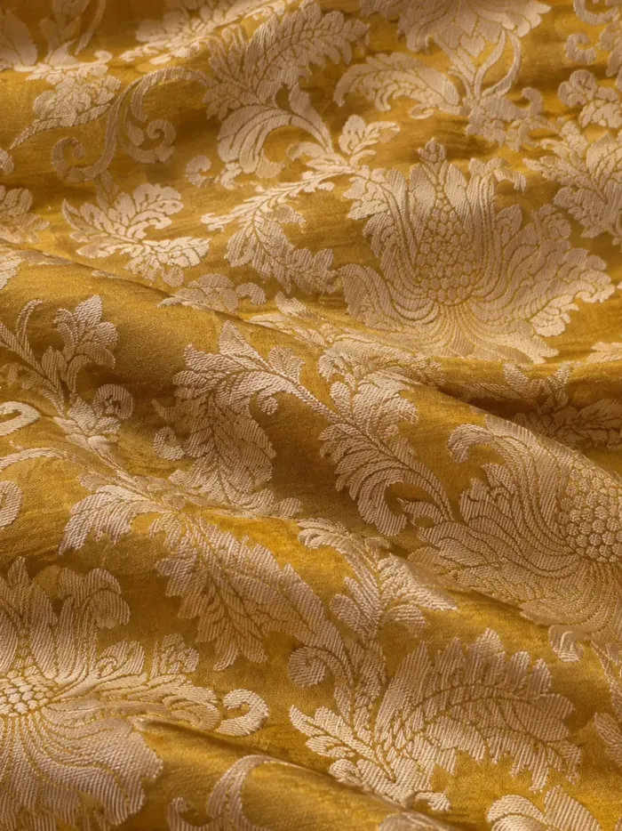 KashiFab CHO Tibetan Brocade - Yellow Cream scroll on yellow KashiFab CHO Tibetan Brocade - Yellow Cream scroll on yellow - KF-CHO #17347 Tibetan brocade Varanasi