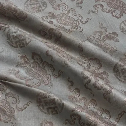 KashiFab CHO Tibetan Brocade - Slate blue Silver shou scroll - KF-CHO #17348 Tibetan brocade Varanasi