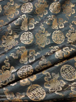 KashiFab CHO Tibetan Brocade - Slate blue Gold shou cloud - KF-CHO #17352 Tibetan brocade Varanasi