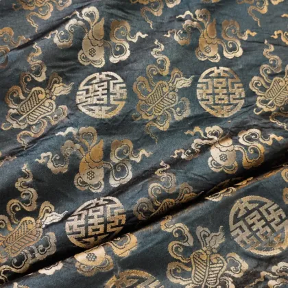KashiFab CHO Tibetan Brocade - Slate blue Gold shou cloud - KF-CHO #17352 Tibetan brocade Varanasi